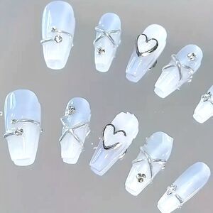 10PCS Y2K Coffin Cute Demure Pastel Press on Nails, Medium Length- XS, S, M, L